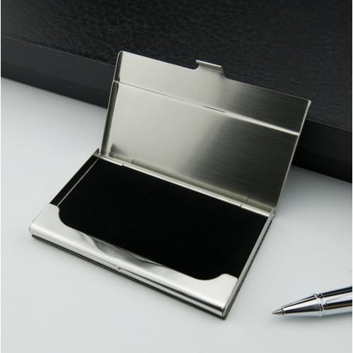 Executive Stainless Steel Business Card Holder Name & Credit Card Case Wallet - Blue