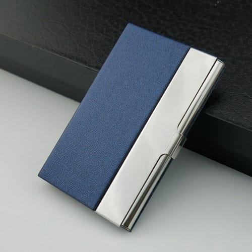 Executive Stainless Steel Business Card Holder Name & Credit Card Case Wallet - Blue