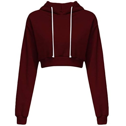 Women's Plain Crop Top Hoodie - Red