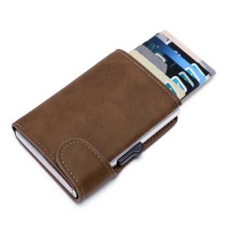 Leather Pop Up Alloy Atm Credit Card Holder-black-3pcs