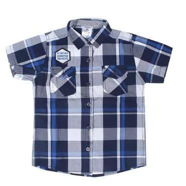 Boy's Check Plaid Short Sleeve Cotton Shirt -blue
