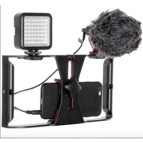 Cage Rig Phone Stabilizer + Video Light + Microphone.