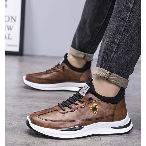 Men Leather Rugged Sneakers - Brown