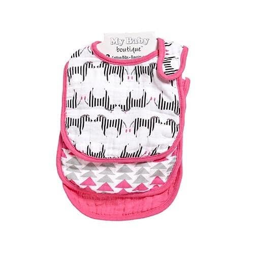 3 Pack Muslin Bibs - Pink Zebra