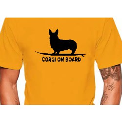 Corgi On Board Print T-Shirts - Yellow