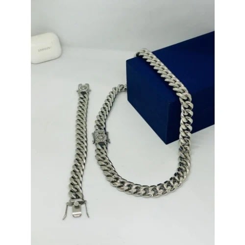 Fashion Front Cuban Chain With Bracelet - Silver