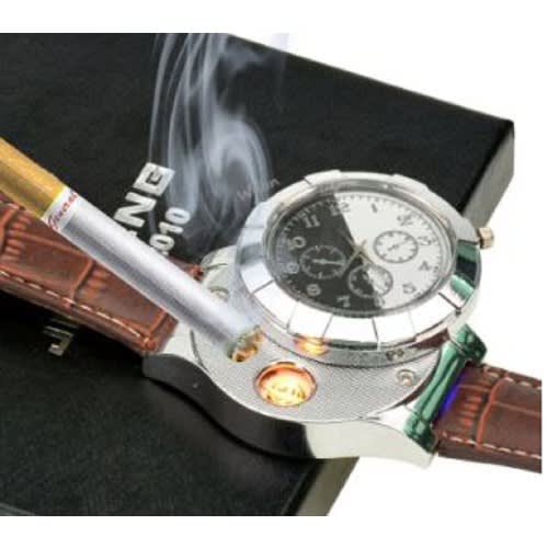 Usb Rechargeable Lighter Leather Wristwatch - Black & Brown (2pcs)