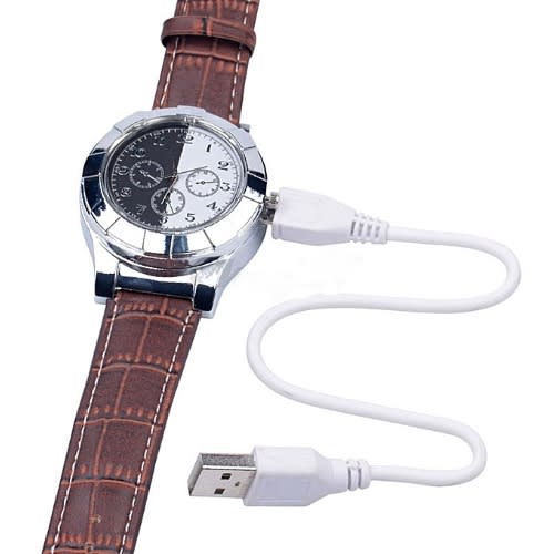Usb Rechargeable Lighter Leather Wristwatch - Black & Brown (2pcs)