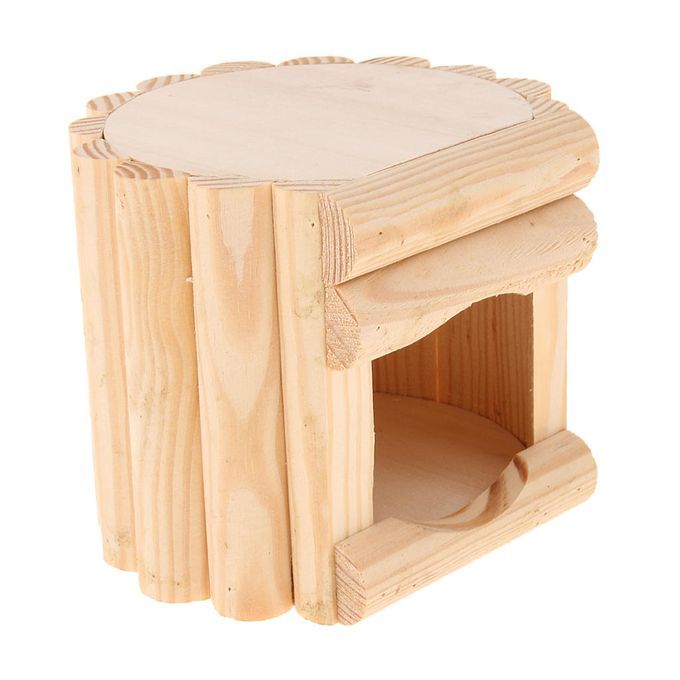 Small Wooden Hamster House Single Layer Hamster Cage Home Villa  Round