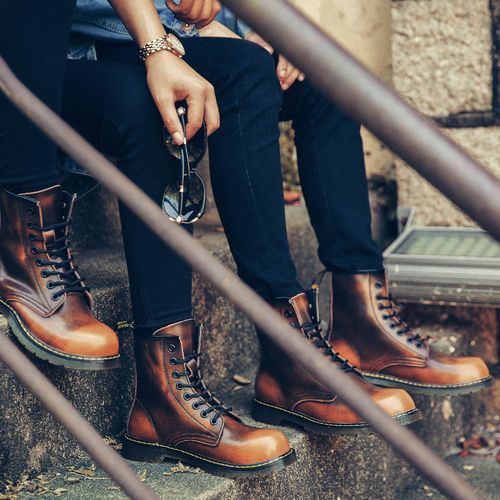 Luxury Men's Fashion Boots EUR Size 36-47 Top Quality Italian Handmade Cow Split Leather Motorcycle Boots Unisex High Top Martin Boots Handsome Male Shoes Couples Oxfords Outsole Ankle Boots Brown