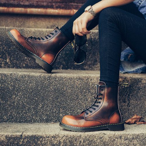 Luxury Men's Fashion Boots EUR Size 36-47 Top Quality Italian Handmade Cow Split Leather Motorcycle Boots Unisex High Top Martin Boots Handsome Male Shoes Couples Oxfords Outsole Ankle Boots Brown
