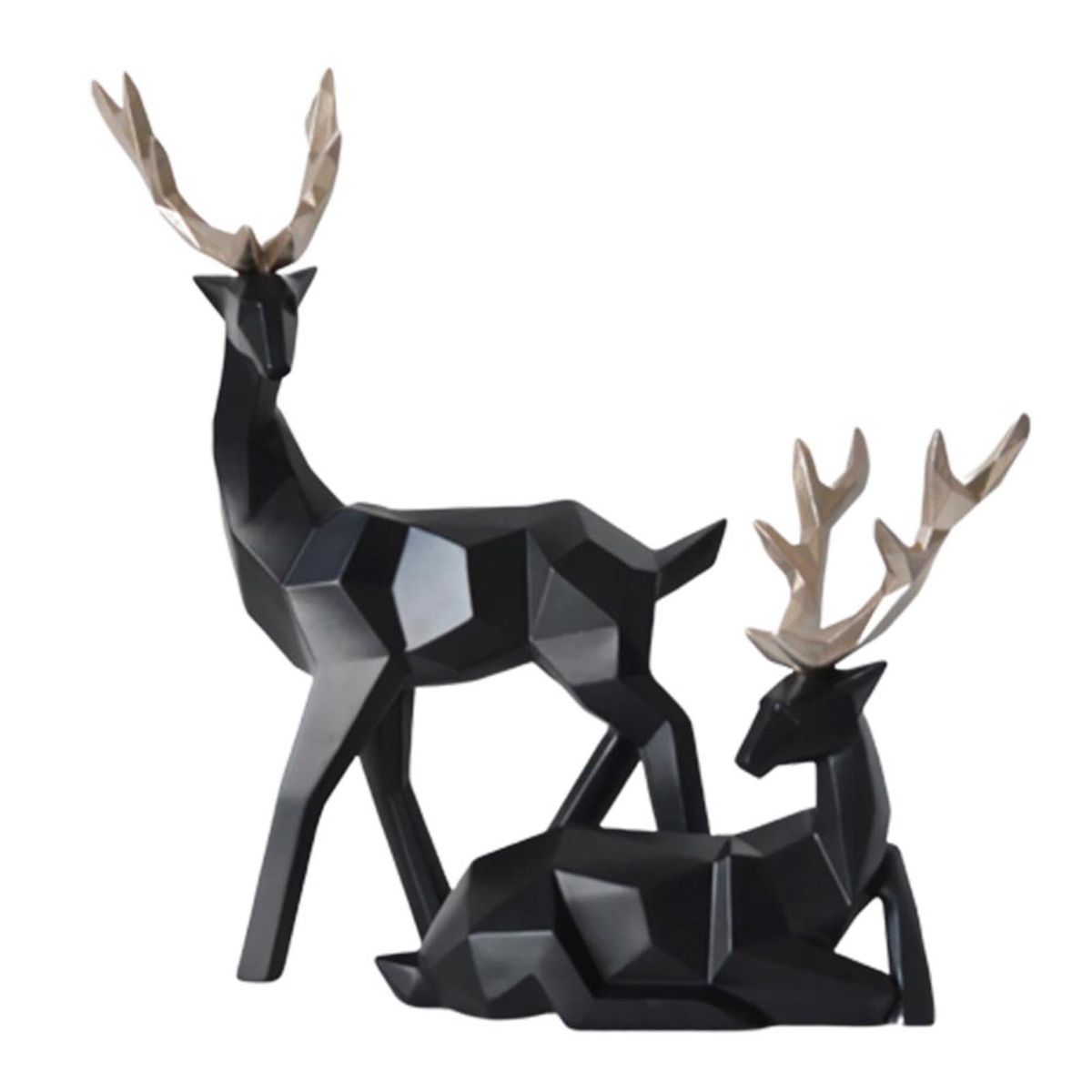 2Pcs Elk Statue Decor 3D Printing Good Symbolism 5 Colors Couple Deer Figurine For Living Room-Black