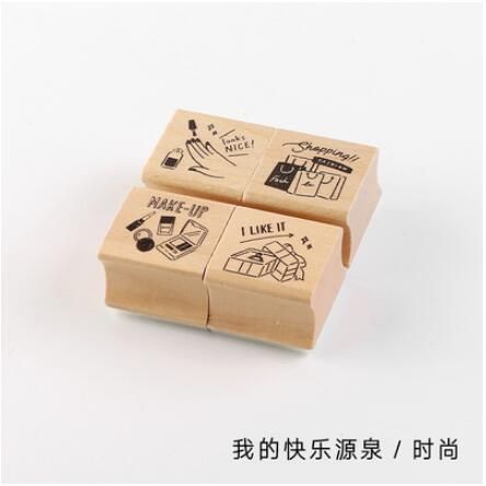 4pcs/set Retro Drinks Planner Wooden Rubber Stamp