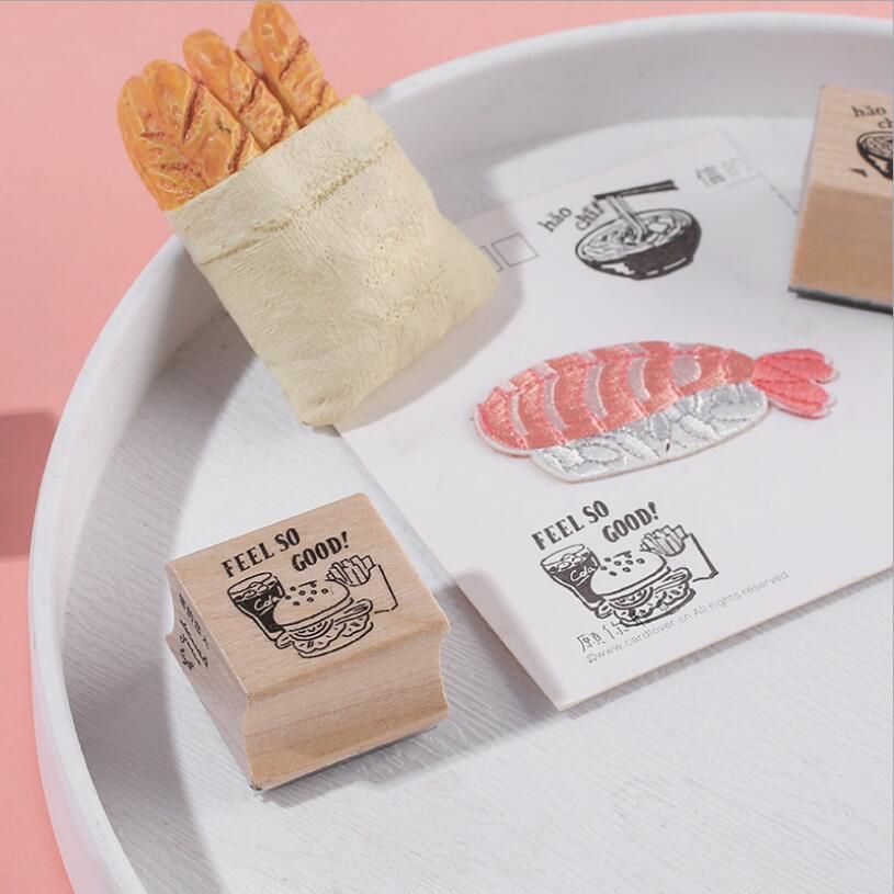 4pcs/set Retro Drinks Planner Wooden Rubber Stamp