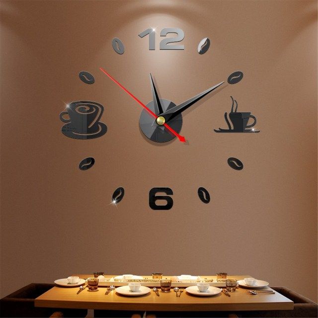 Modern Large Diy 3d Mirror Surface Art Wall Alarm Clock