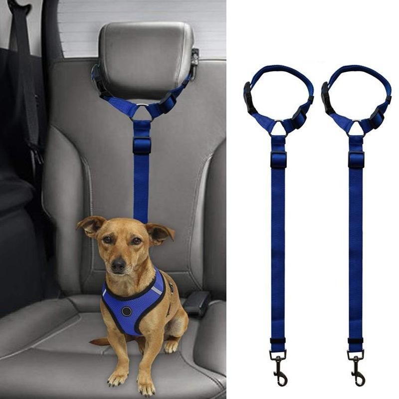 1PC Solid Color Two-in-one Pet Seat Belt Nylon Blue