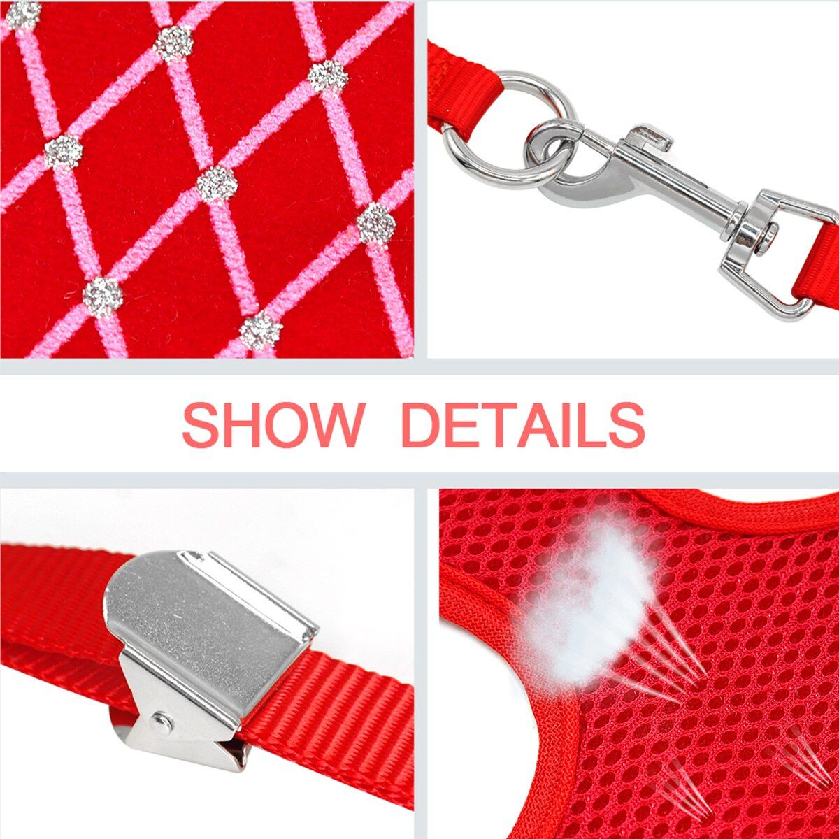 Small Dog Breathable Mesh Flash Drill Chest Strap Dog Leash Reflective Dog Leash Pet Supplies