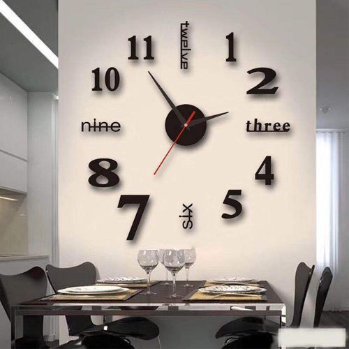 DIY Stick On Wall Acrylic Clock 3D Home Decor - Black