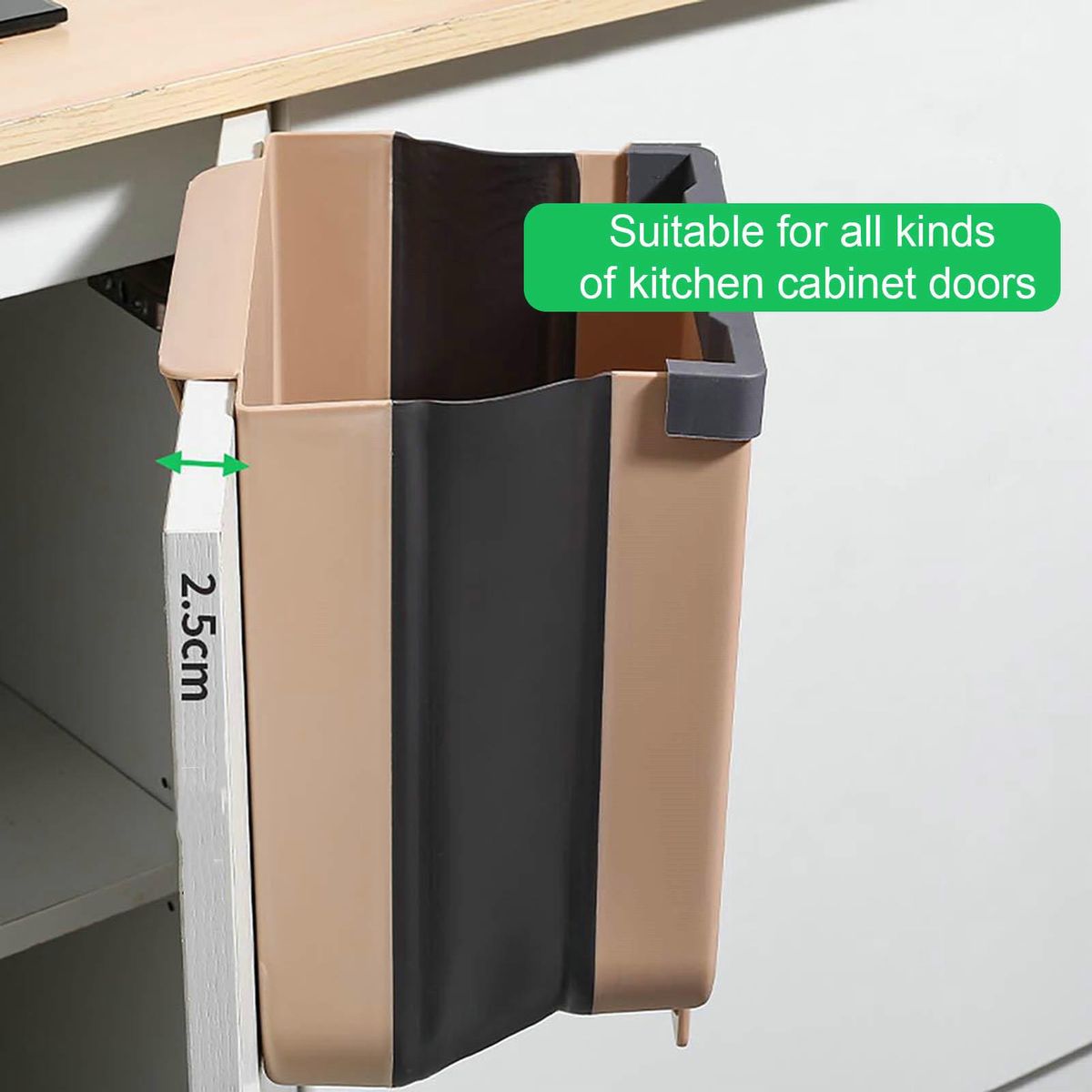 Garbage Holder Kitchen Cabinet Door Hanging Rubbish Bin Waste Bucket Khaki