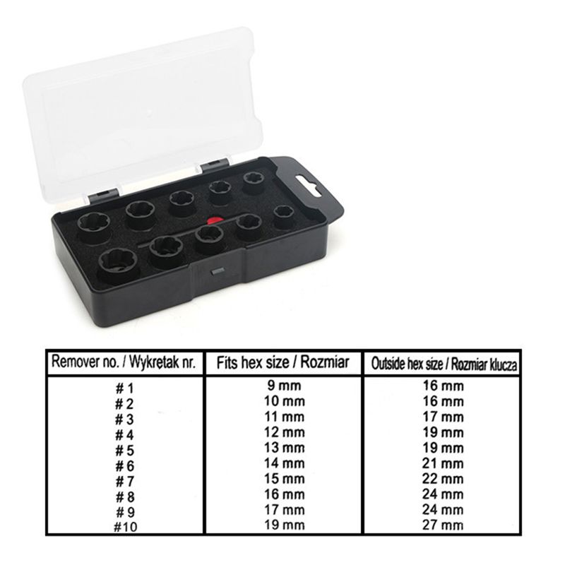 11pcs Twist Socket Set 3/8" & 1/2" Dr. Damaged Lock Lug Nut Removal Socket Tool
