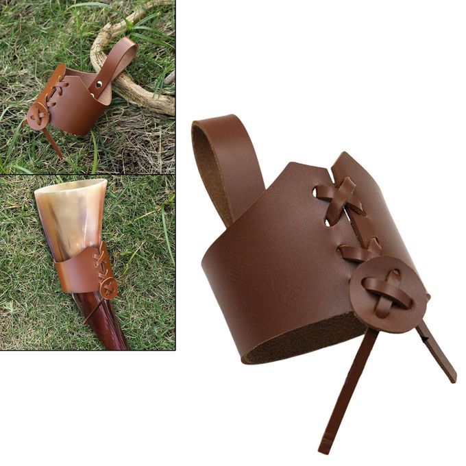 Drinking Horn Cup Case Leather Ox Horn Belt Holder