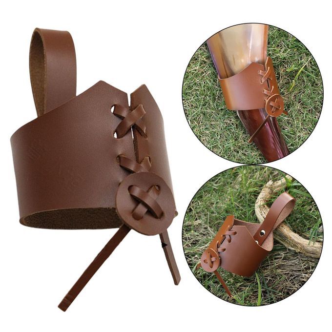 Drinking Horn Cup Case Leather Ox Horn Belt Holder