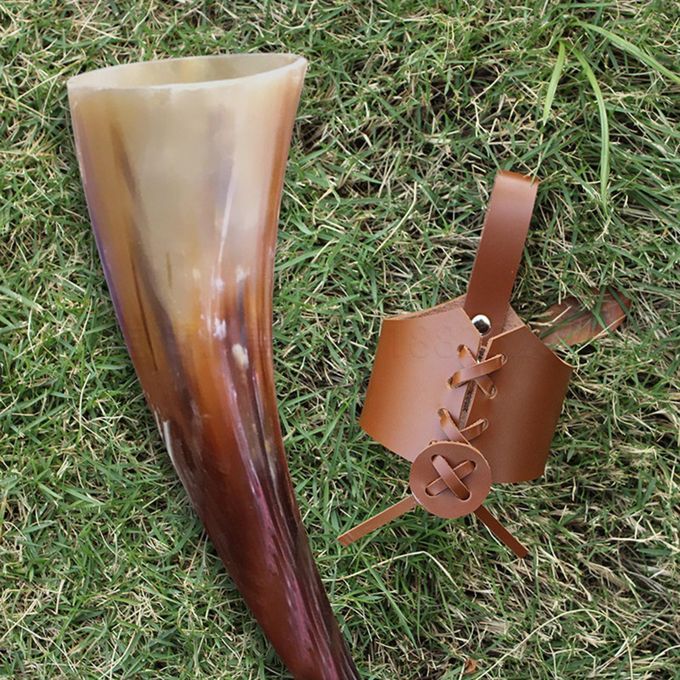 Drinking Horn Cup Case Leather Ox Horn Belt Holder