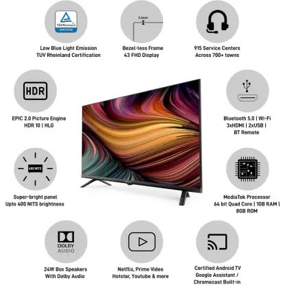 Full Hd Led Smart Android Tv With Eye Care Technology - X1 108cm - 43"