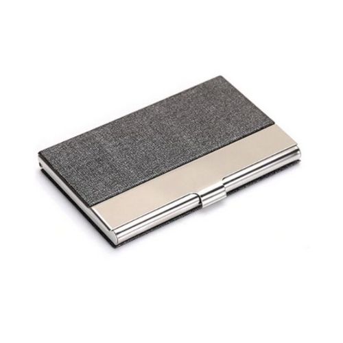 Aluminum  Pu Leather Card Holder-Gray & Silver