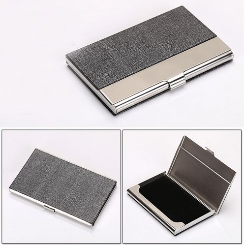 Aluminum  Pu Leather Card Holder-Gray & Silver