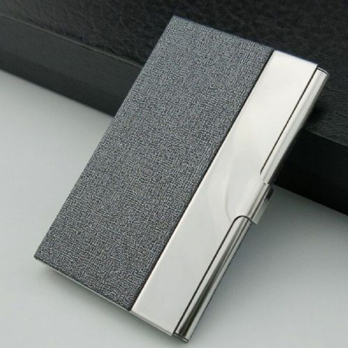 Aluminum  Pu Leather Card Holder-Gray & Silver