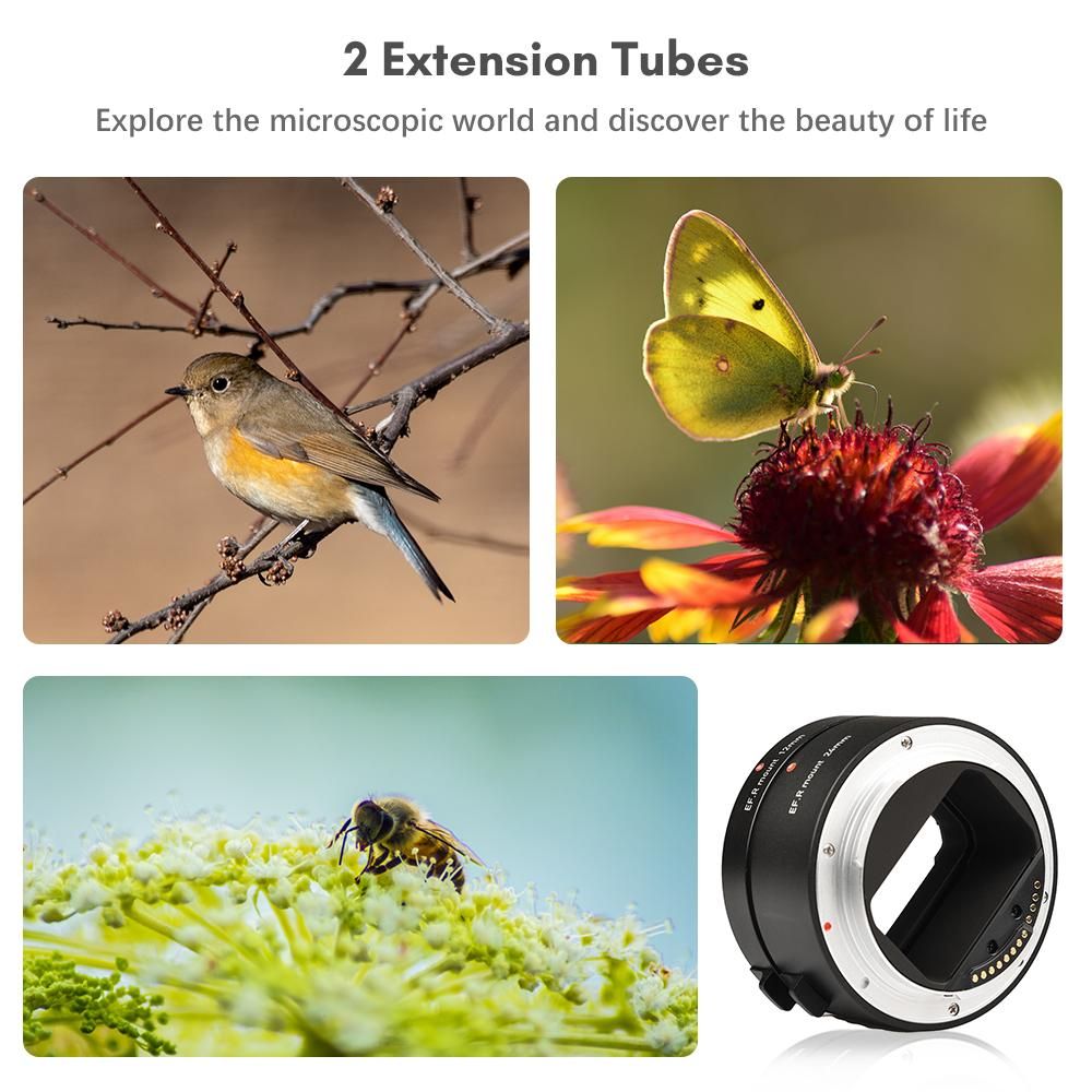 Automatic Extension Tubes 12mm + 24mm R Mount Macro Tubes Sets Lightweight Compatible with Canon RF-Mount Lenses And Canon R5/R6/R7/R10 Camera