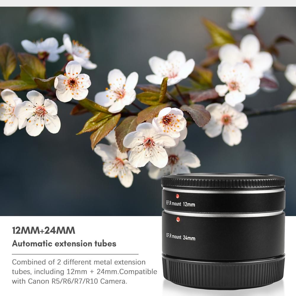 Automatic Extension Tubes 12mm + 24mm R Mount Macro Tubes Sets Lightweight Compatible with Canon RF-Mount Lenses And Canon R5/R6/R7/R10 Camera