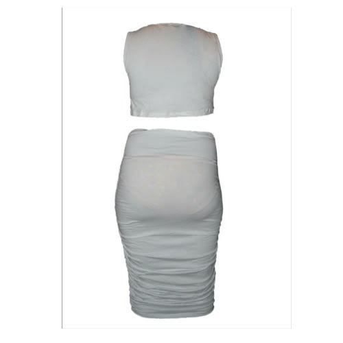 Emfed Knotted Crop Top Ruched Skirt Set - White