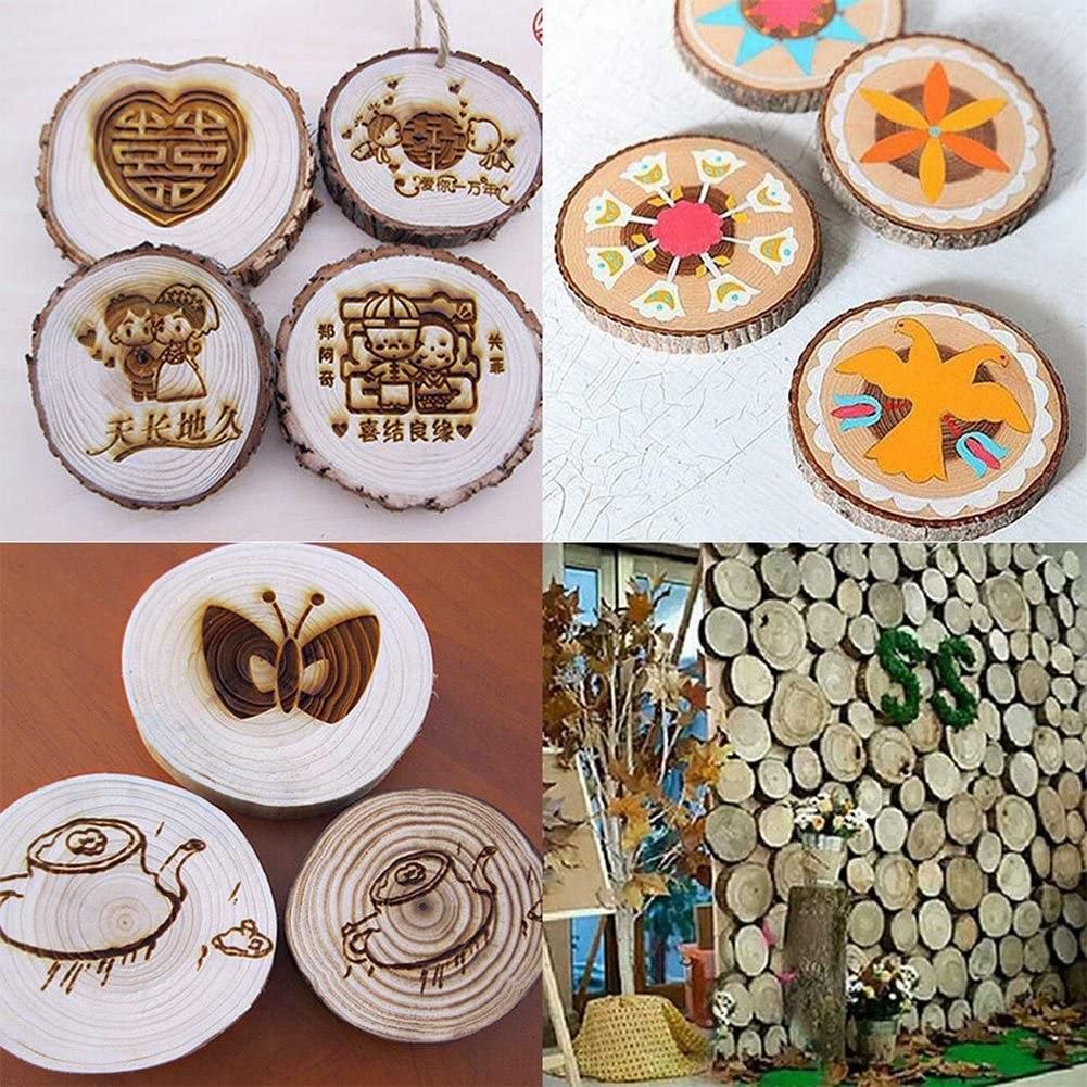 30Pcs Unfinished Wood Slices with Bark for Crafts Wood Kit Circles Log Discs for DIY Craft Wedding Ornaments