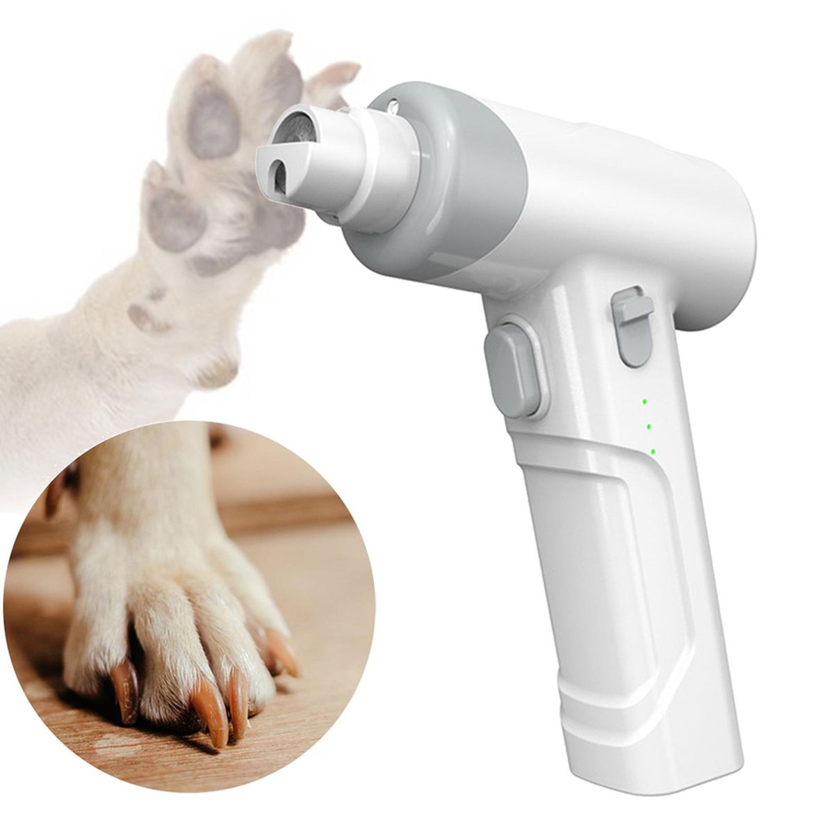 Rechargeable LED Light Up Pet Nail Grinder, Smoothing For Dogs White