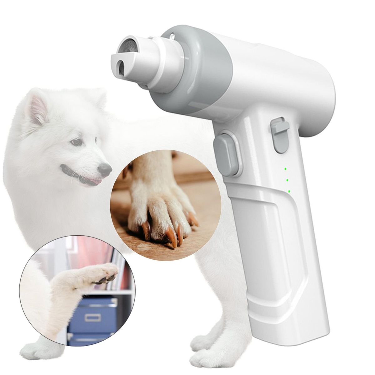 Rechargeable LED Light Up Pet Nail Grinder, Smoothing For Dogs White