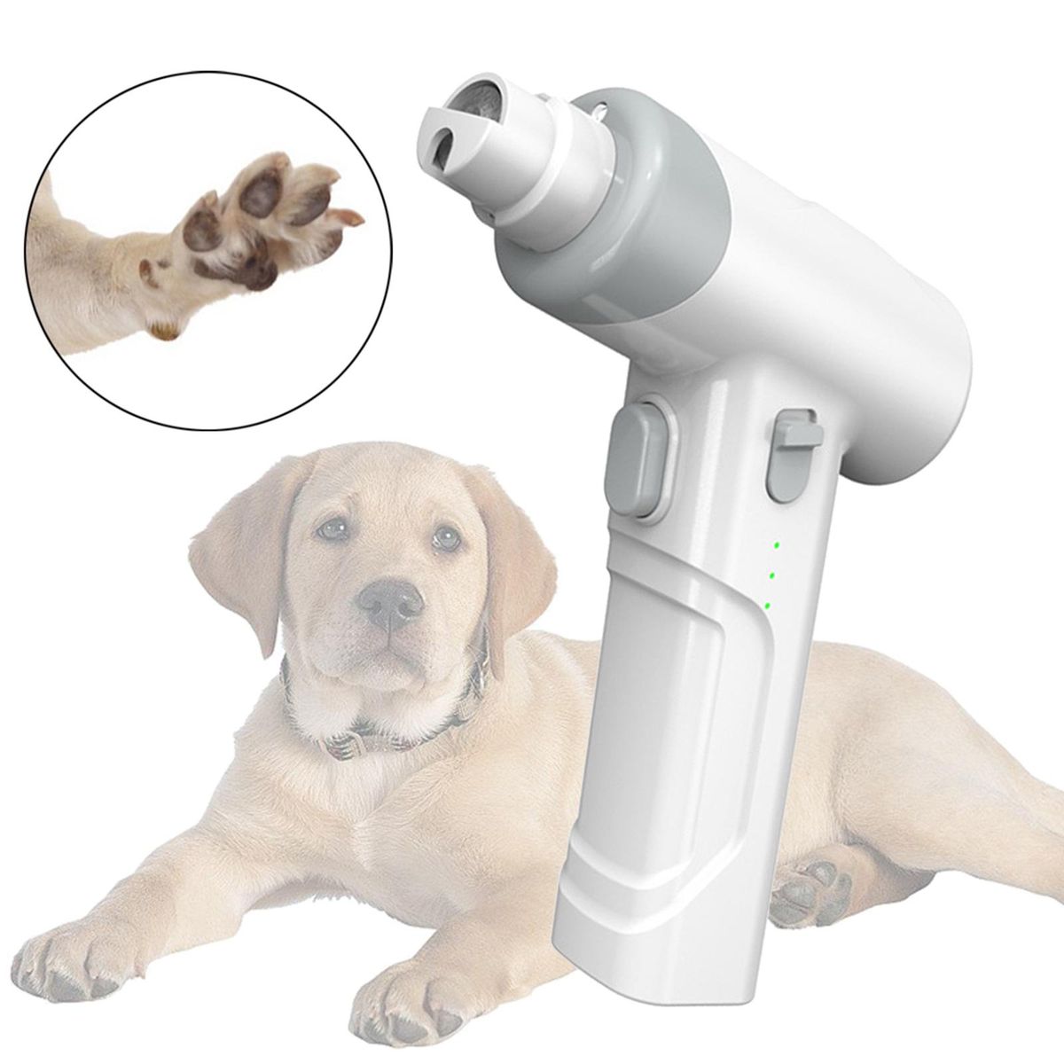 Rechargeable LED Light Up Pet Nail Grinder, Smoothing For Dogs White