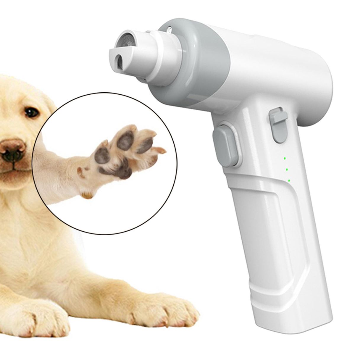 Rechargeable LED Light Up Pet Nail Grinder, Smoothing For Dogs White