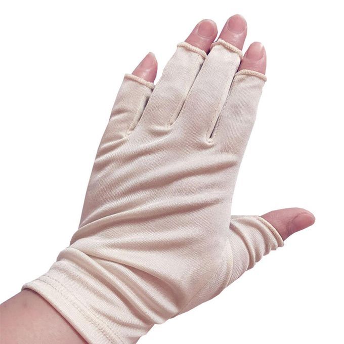 Thin Mulberry Silk Half Fingerless  For Biker Dog Walkers Beige