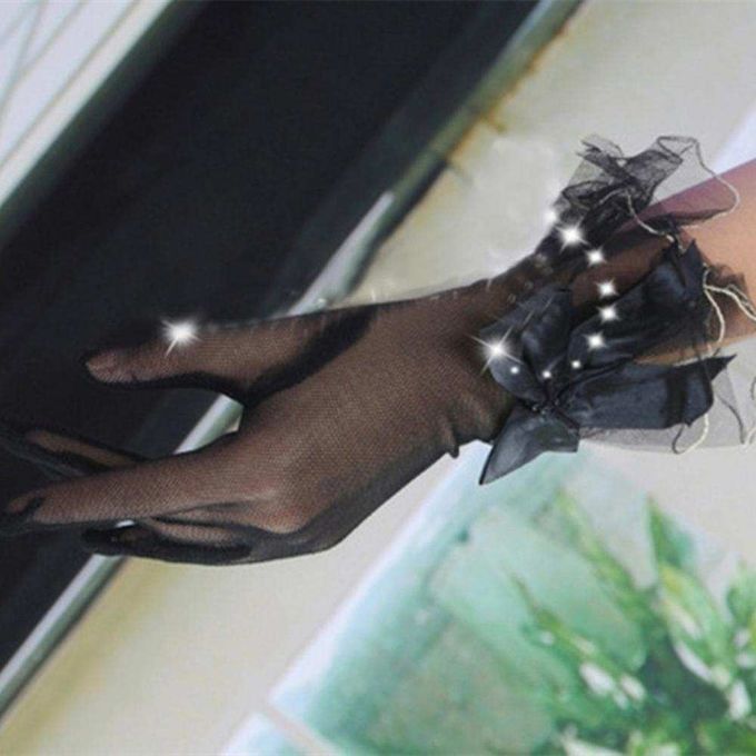 Women Black Finger Lace Wedding Bridal Cocktail Evening Prom Short