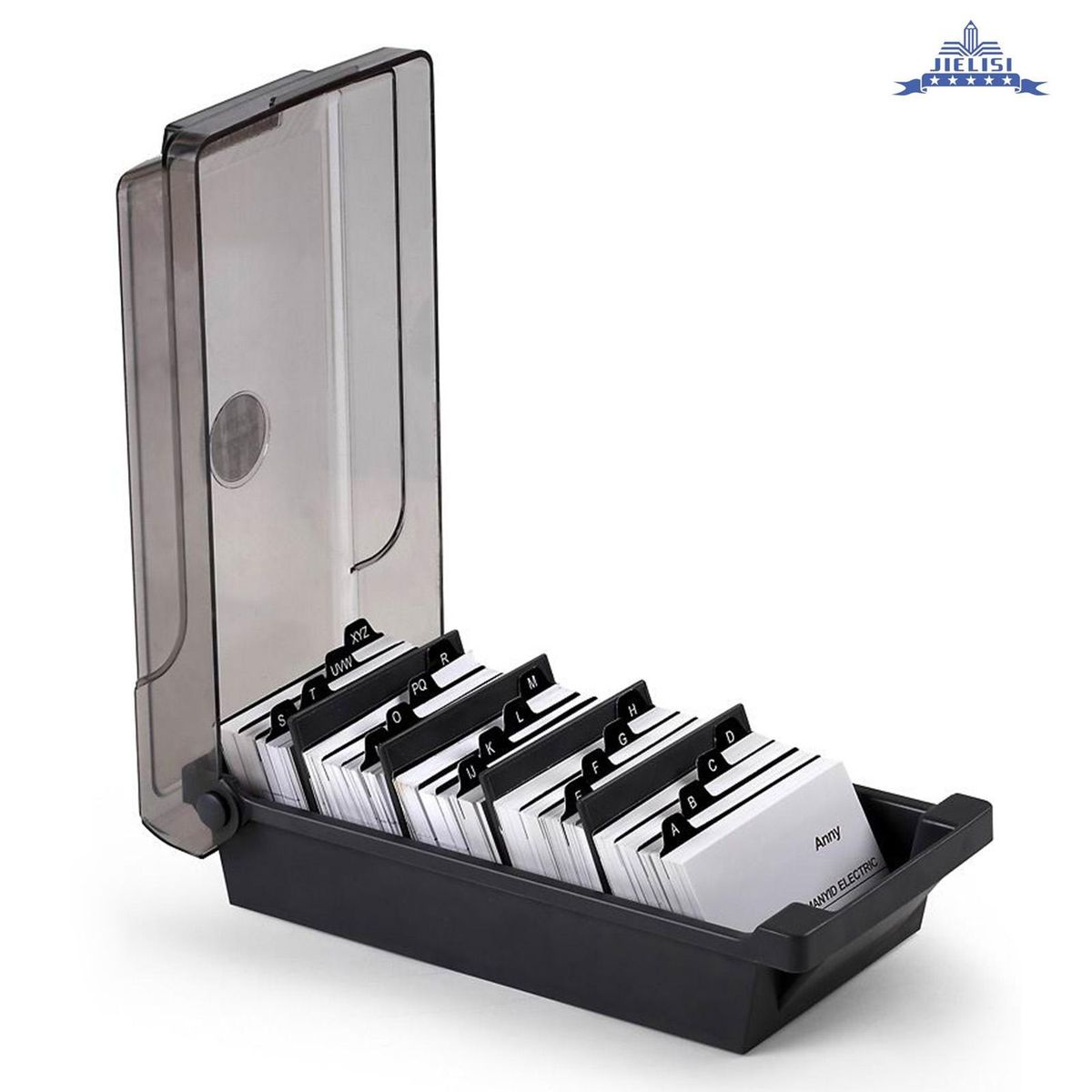 JIELISI Name Card Box Business Card Holder For Desk With Dividers And Index Tabs For Men And Wowen(500 Cards Capacity)