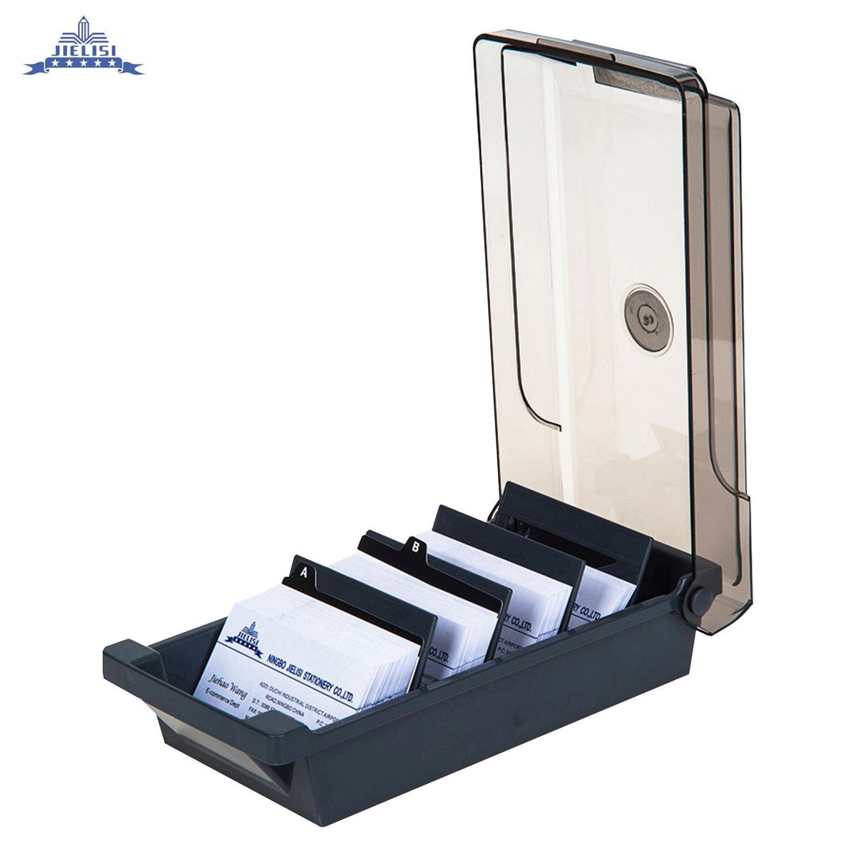 JIELISI Name Card Box Business Card Holder For Desk With Dividers And Index Tabs For Men And Wowen(500 Cards Capacity)