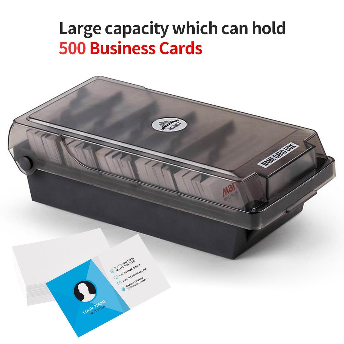 JIELISI Name Card Box Business Card Holder For Desk With Dividers And Index Tabs For Men And Wowen(500 Cards Capacity)