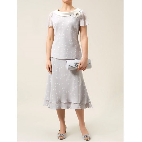 Spotted Chiffon Skirt and Top - Light Grey