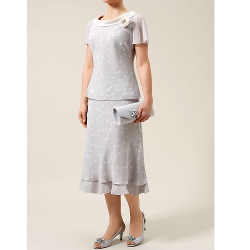 Spotted Chiffon Skirt and Top - Light Grey