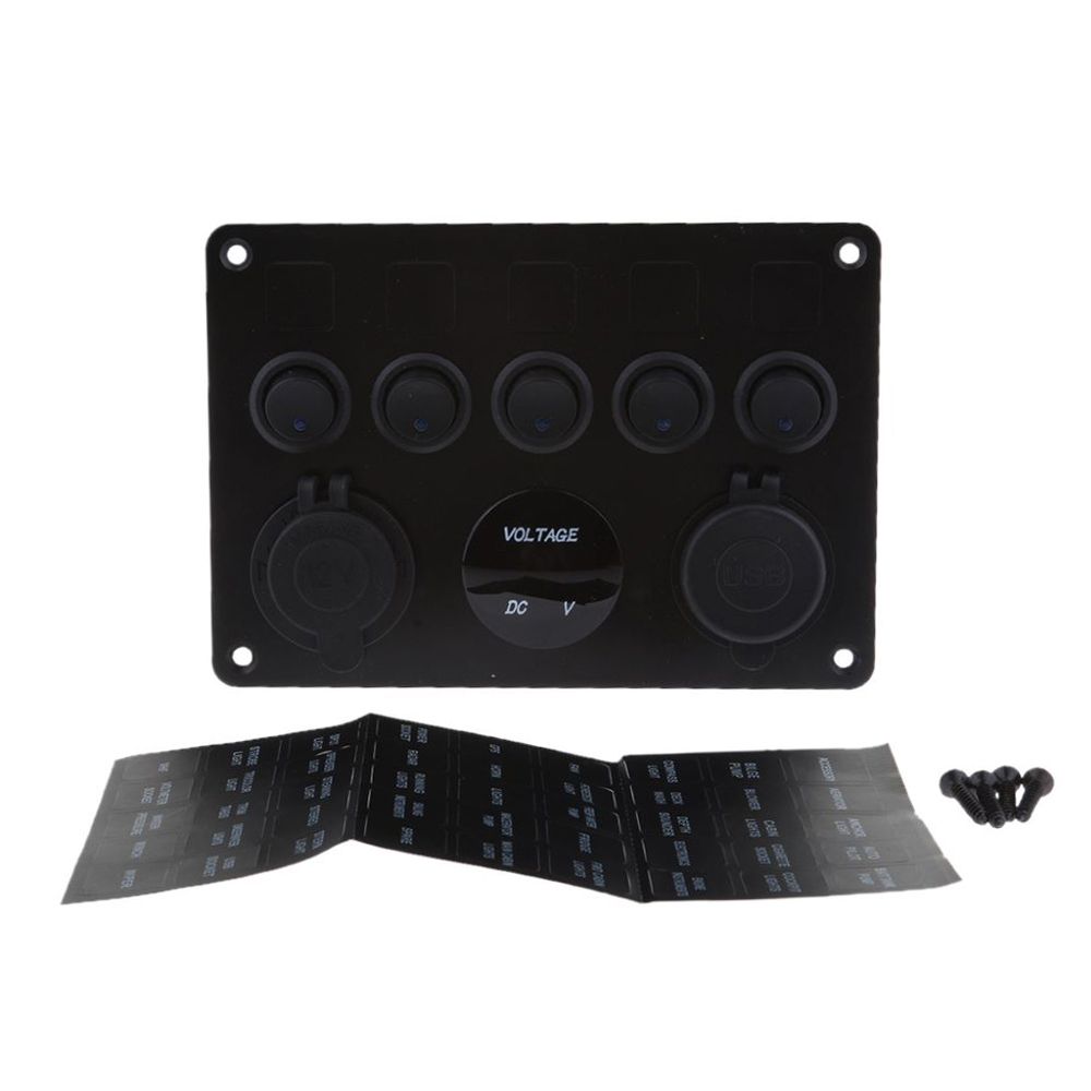 12V/24V Inline Fuse Box LED Rocker Switch Panel 5 Gang