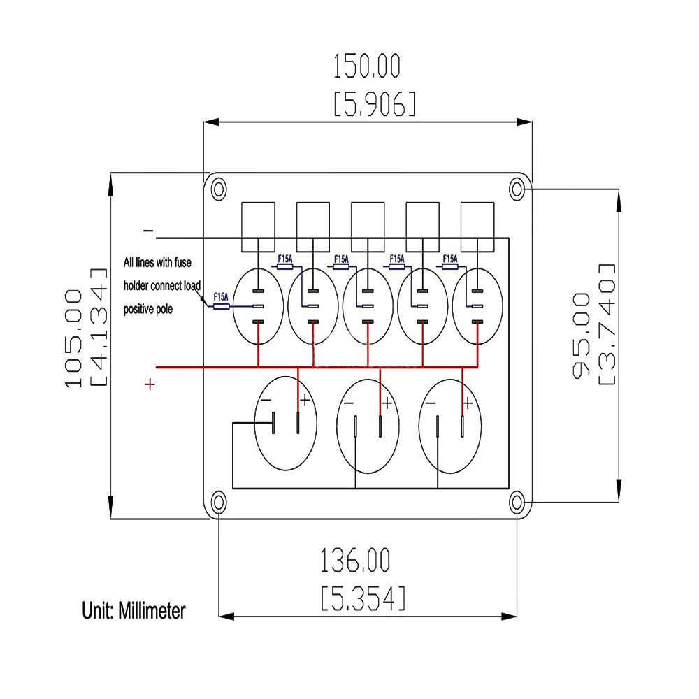12V/24V Inline Fuse Box LED Rocker Switch Panel 5 Gang