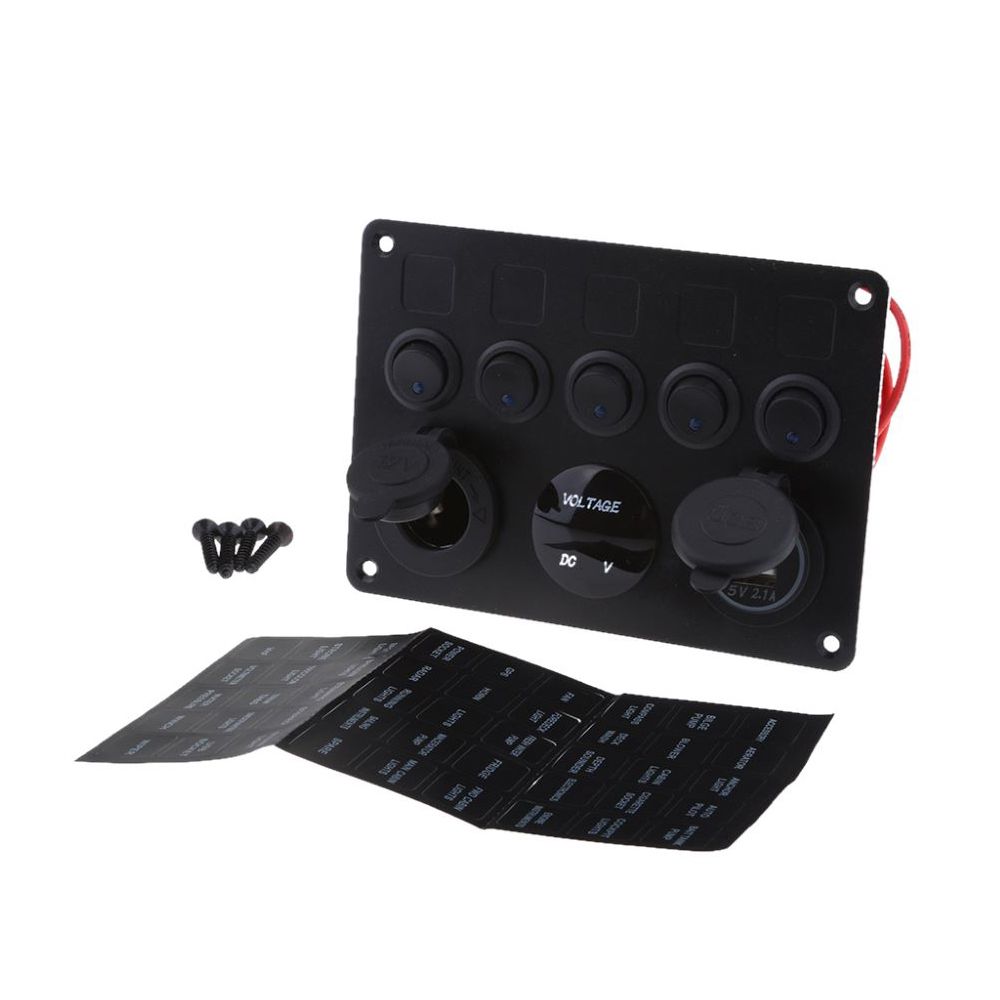 12V/24V Inline Fuse Box LED Rocker Switch Panel 5 Gang