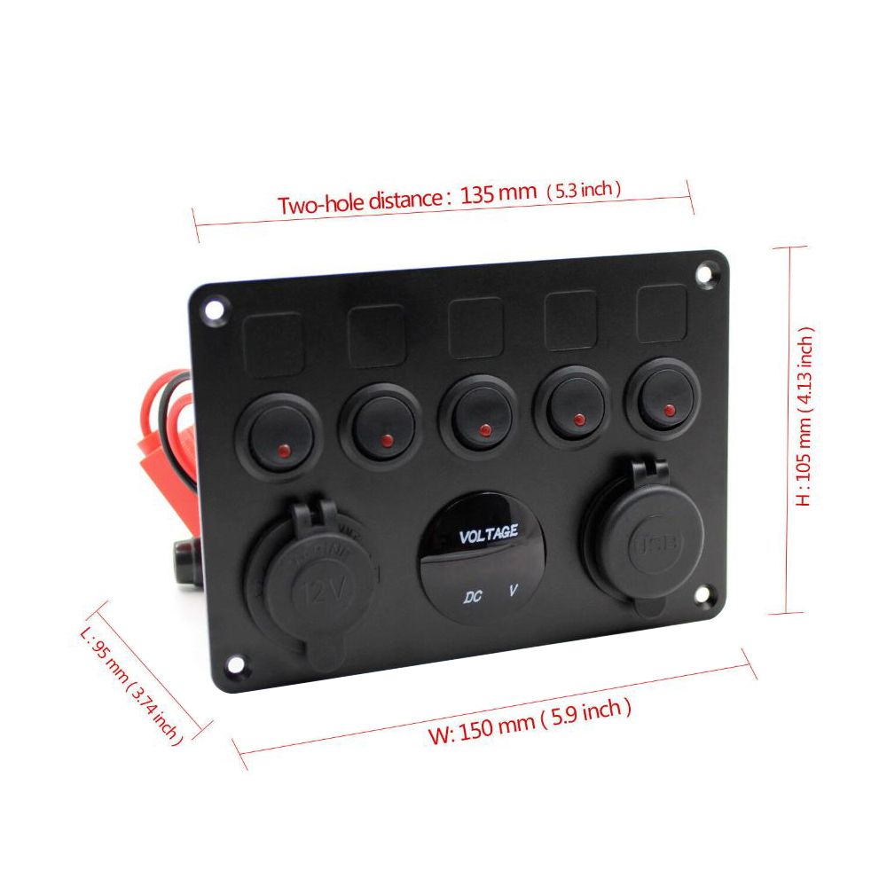 12V/24V Inline Fuse Box LED Rocker Switch Panel 5 Gang